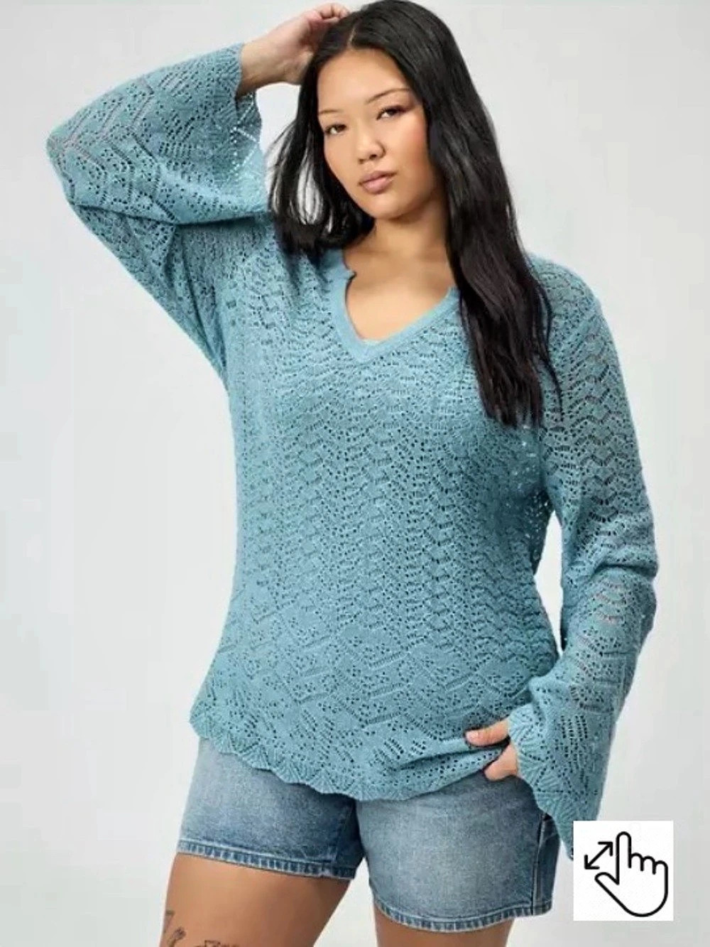 Torrid LS VNECK PULLOVER V-Neck Pullover in Blue Size 3X